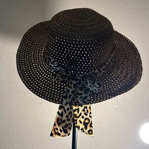 Stylish Brown Sun Hat with Leopard Print Ribbon